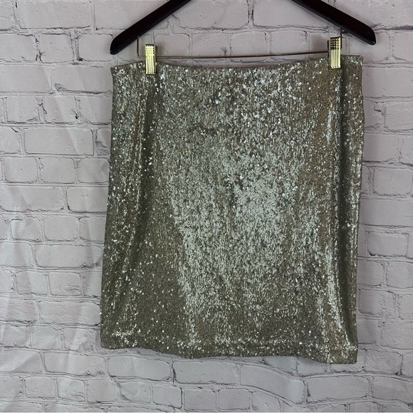 White House Black Market gold Sequin short pencil Skirt sz 12 special occasion - Picture 1 of 8